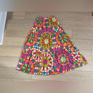 Flying Tomato tiered maxi skirt retro style printed multicolored size large
